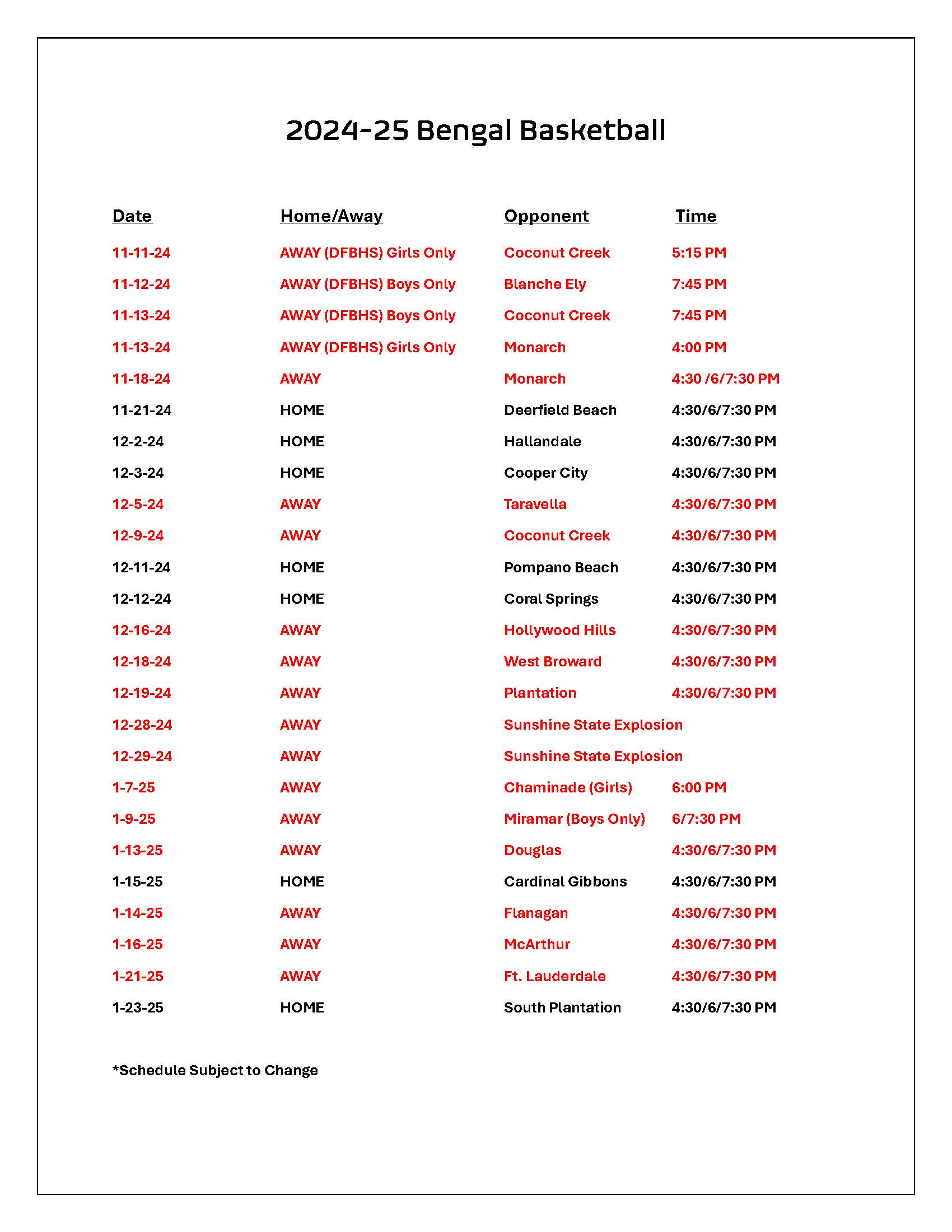 Basketball 2024-25 Schedule Basketball 2024-25 Schedule